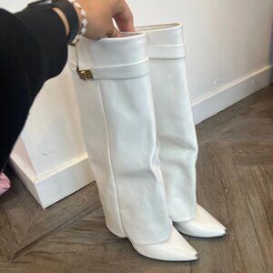 White knee high boots
